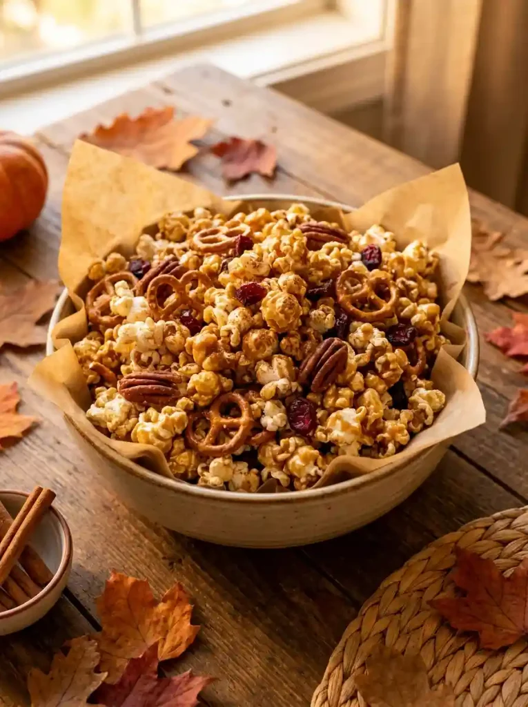 5. Pumpkin Spice Popcorn Snack Mix
