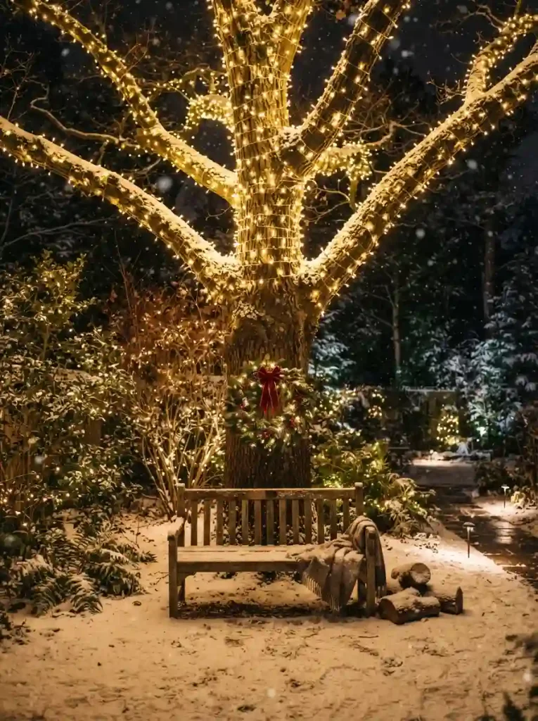 5. Twinkling Tree Trunks for a Winter Wonderland