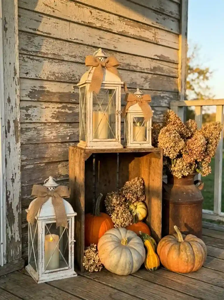5. Vintage Farmhouse Lantern and Crate Display