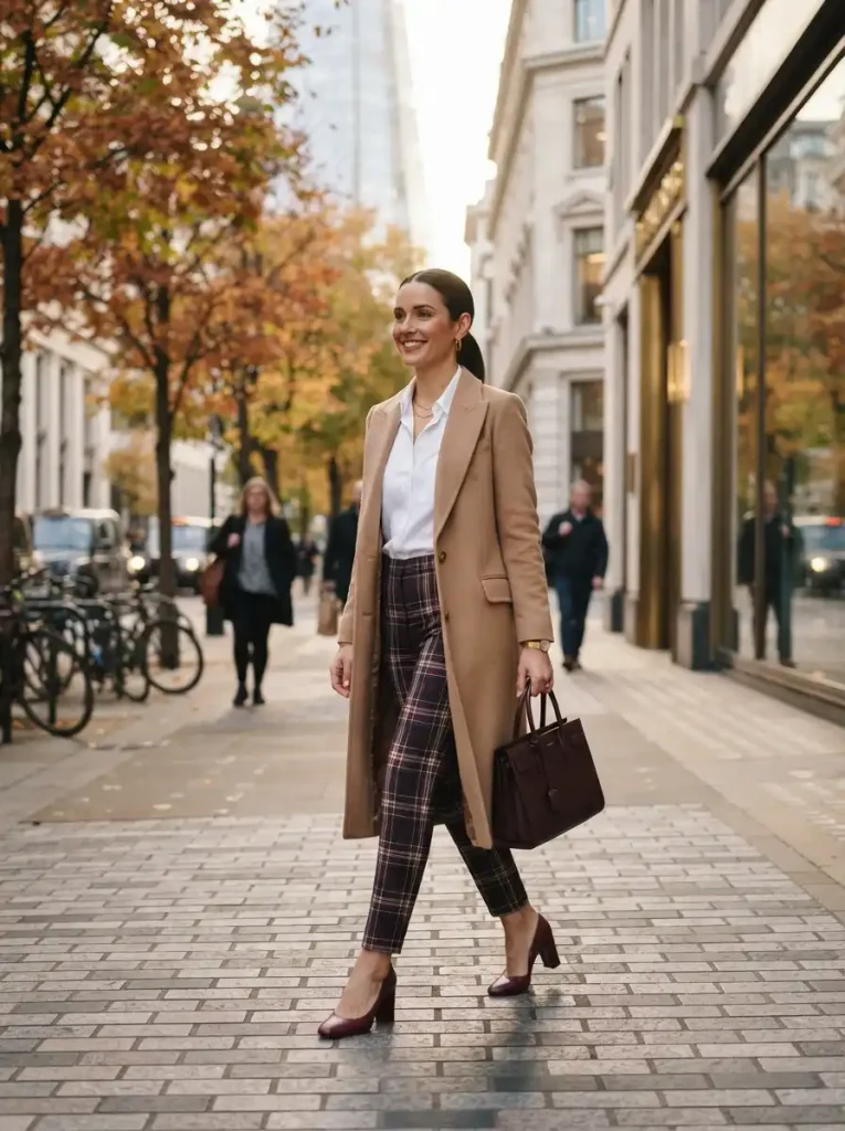 6. Burgundy Plaid Trousers for Office Days