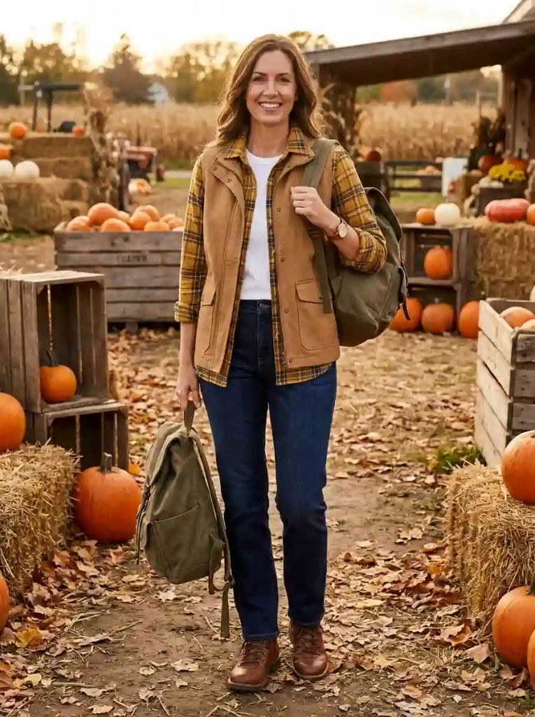 6. Mustard Plaid with a Utility Vest