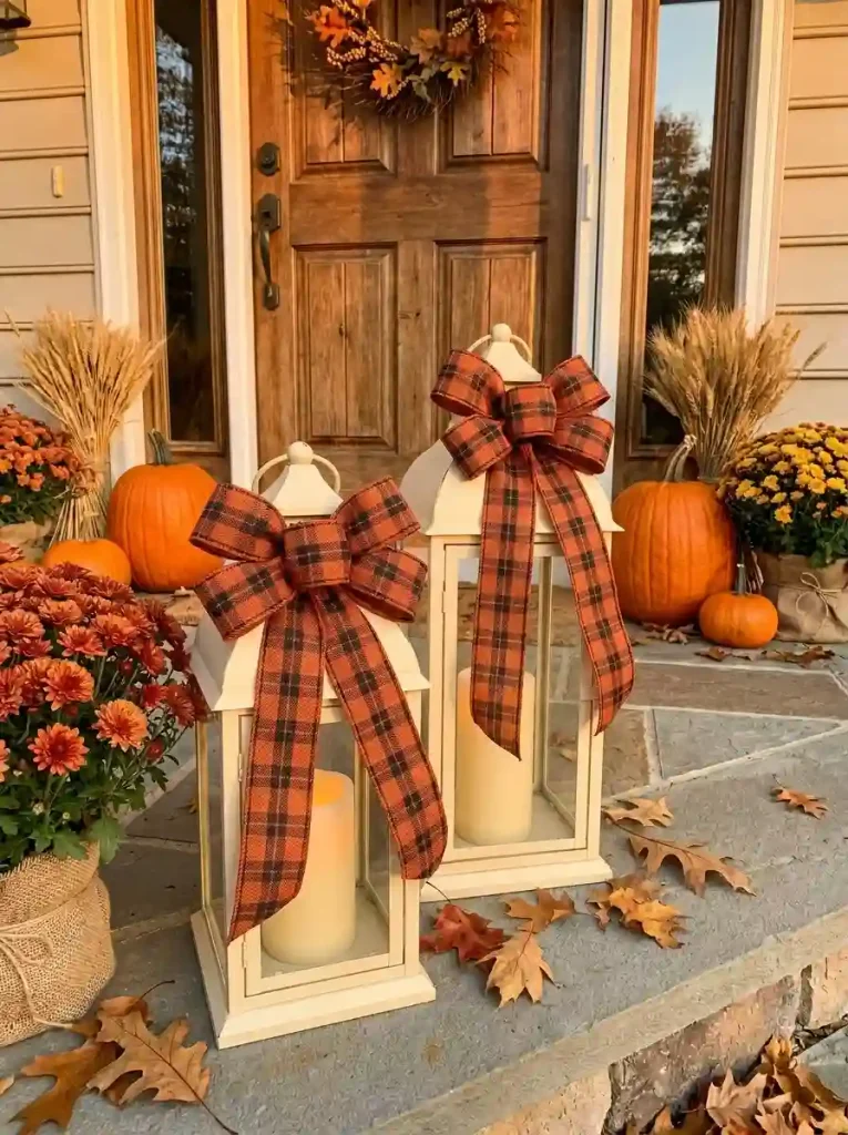 6. Plaid Ribbon Lantern Accents