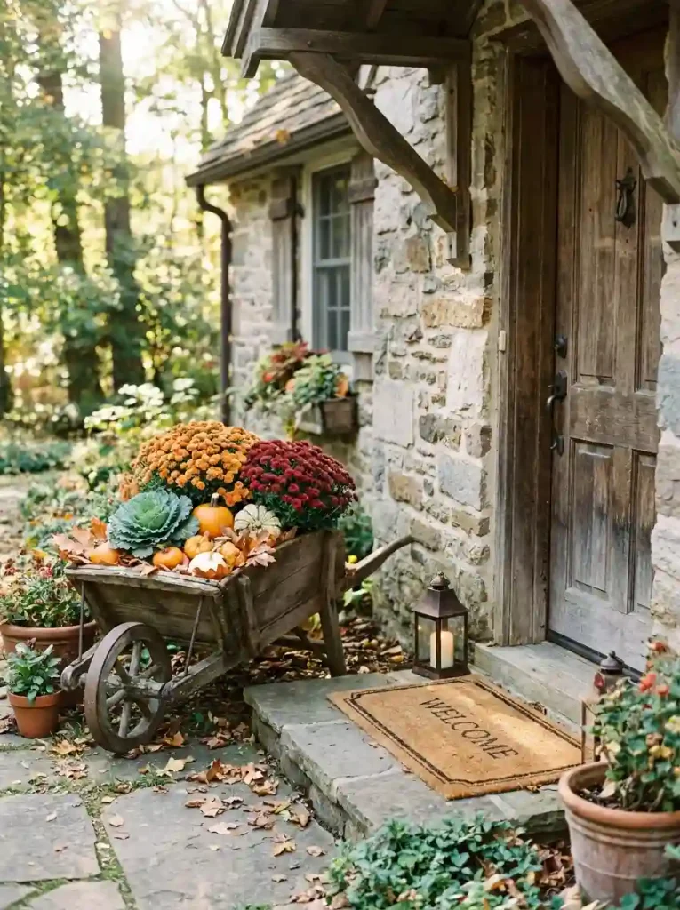 7. Add a Rustic Wheelbarrow Full of Fall Flowers