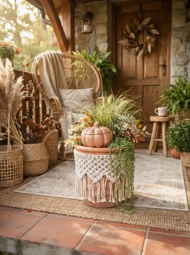 7. Boho Macramé Pumpkin Planter