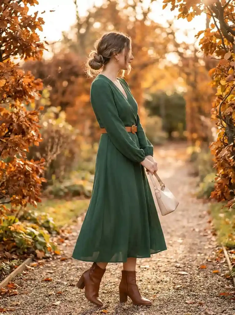 7. Forest Green Wrap Dress
