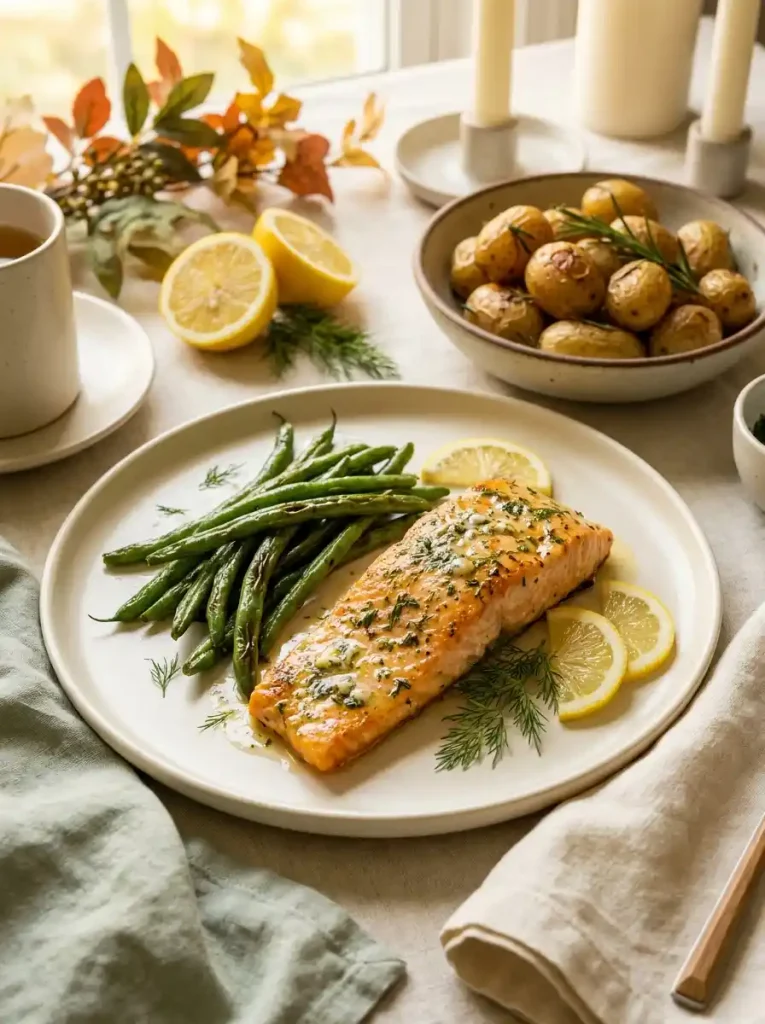 7. Garlic Butter Salmon with Green Beans