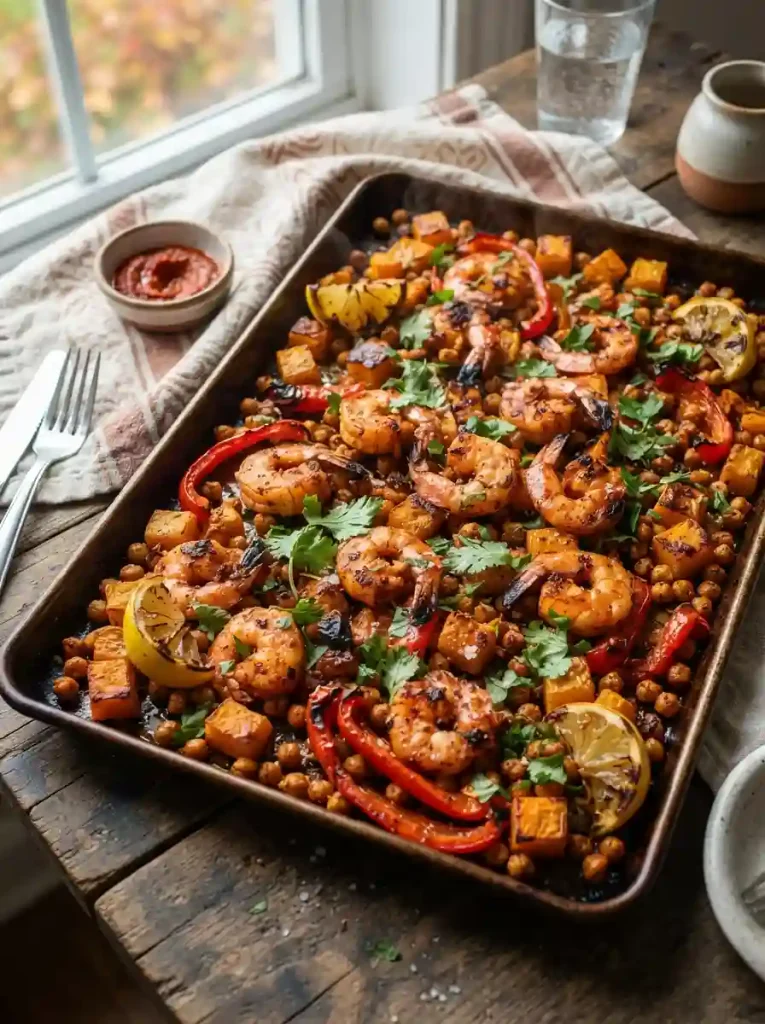 7. Harissa Shrimp with Pumpkin and Chickpeas