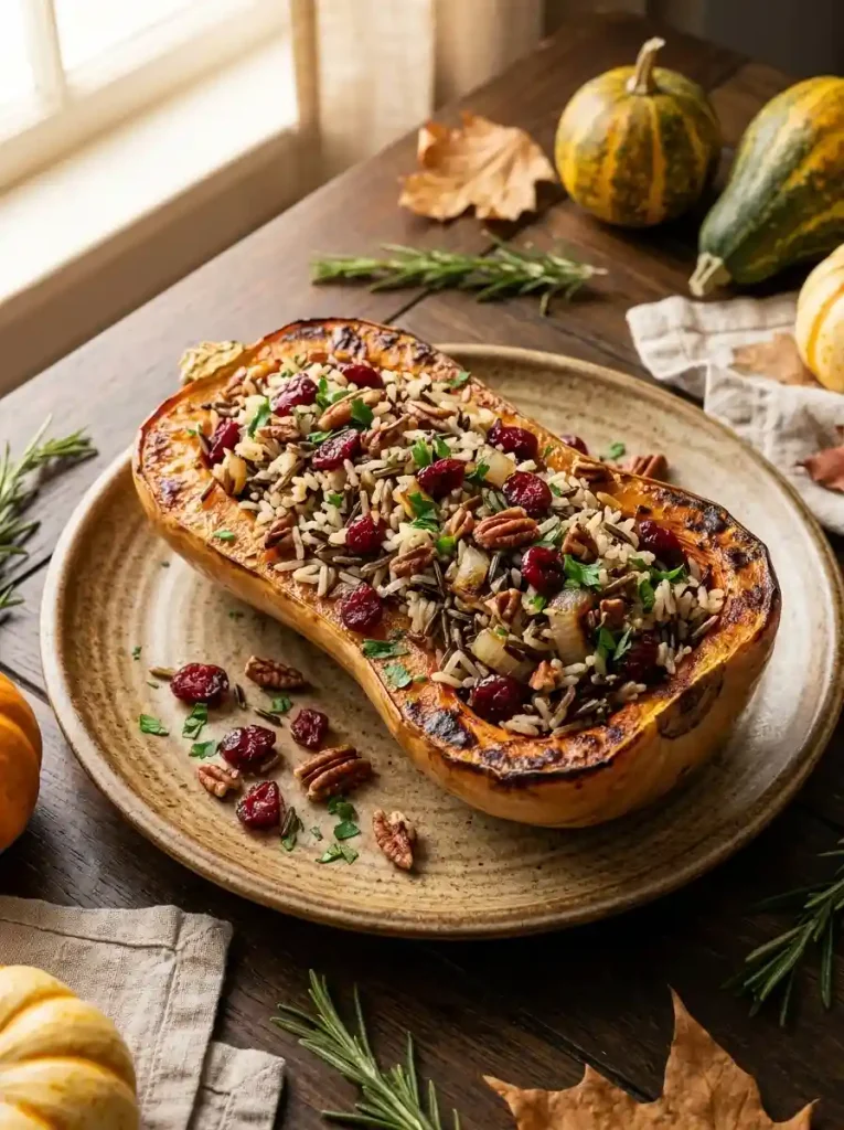 7. Stuffed Butternut Squash with Wild Rice and Cranberries
