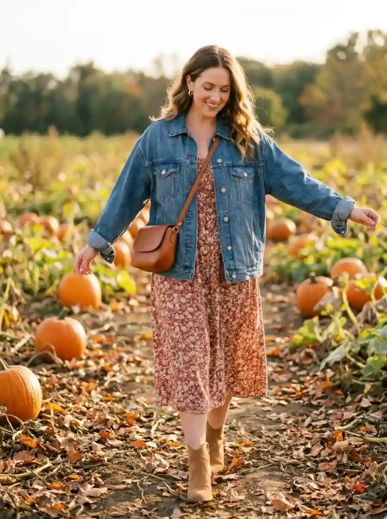 8. Denim Jacket & Floral Midi