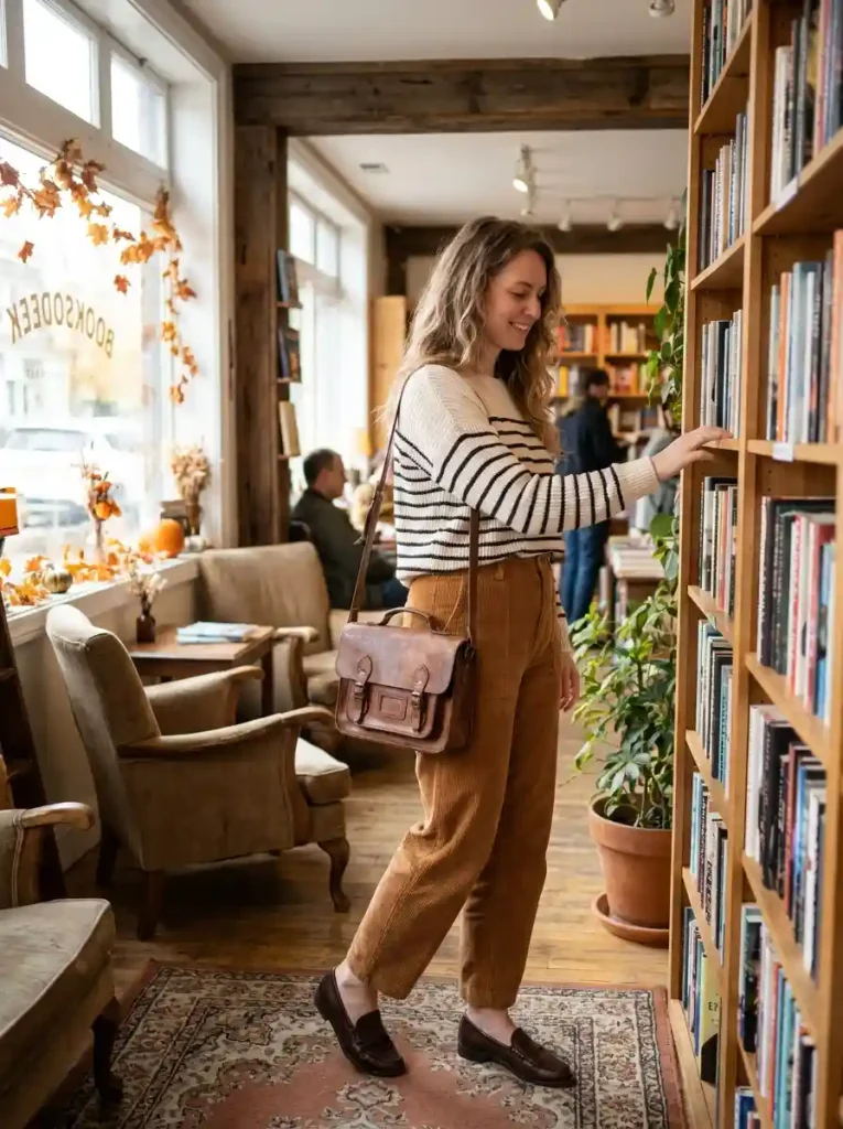 8. Striped Knit with Corduroy Pants