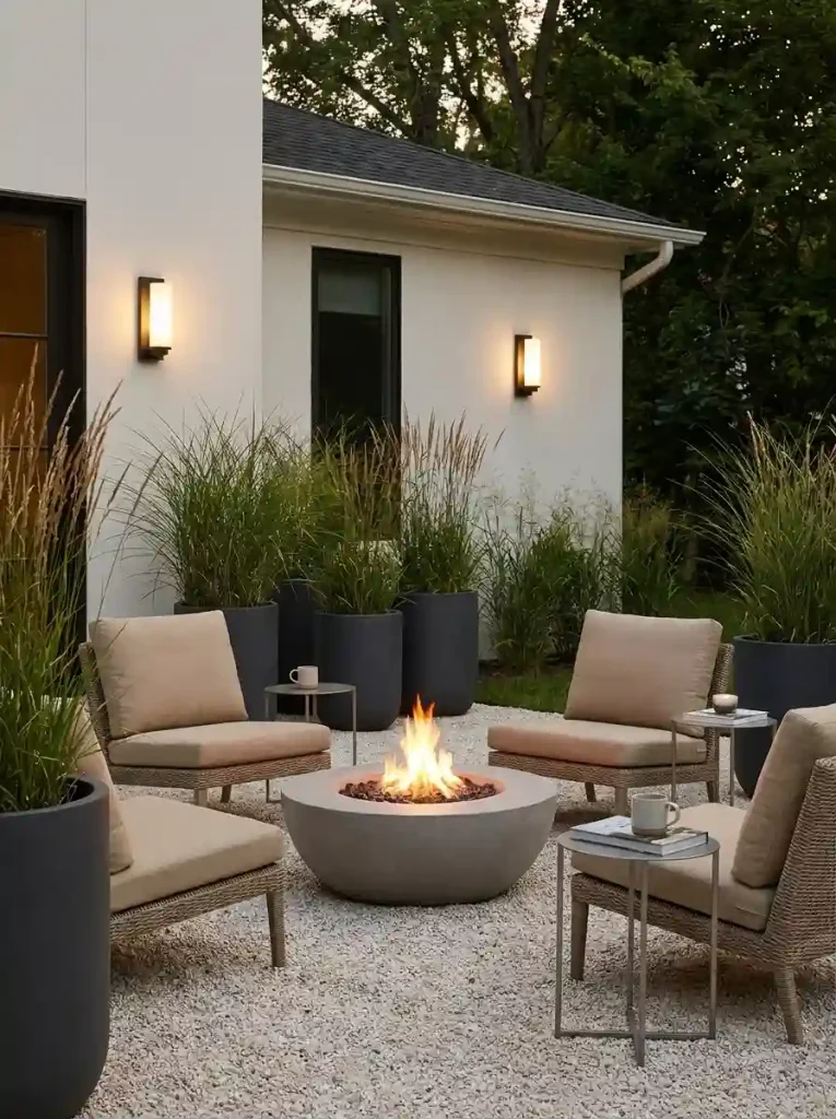 8. Surround the Fire Pit With Potted Grasses