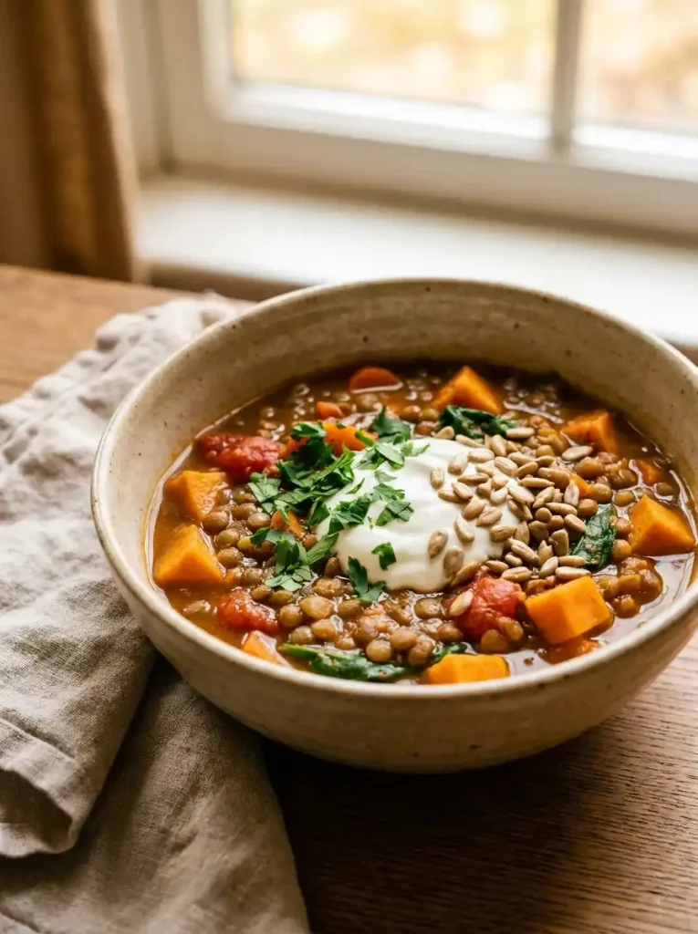 9. Hearty Lentil & Sweet Potato Chili