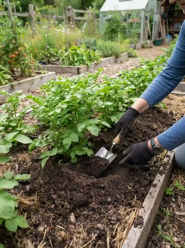 9. Hill Soil Around Growing Potato Plants