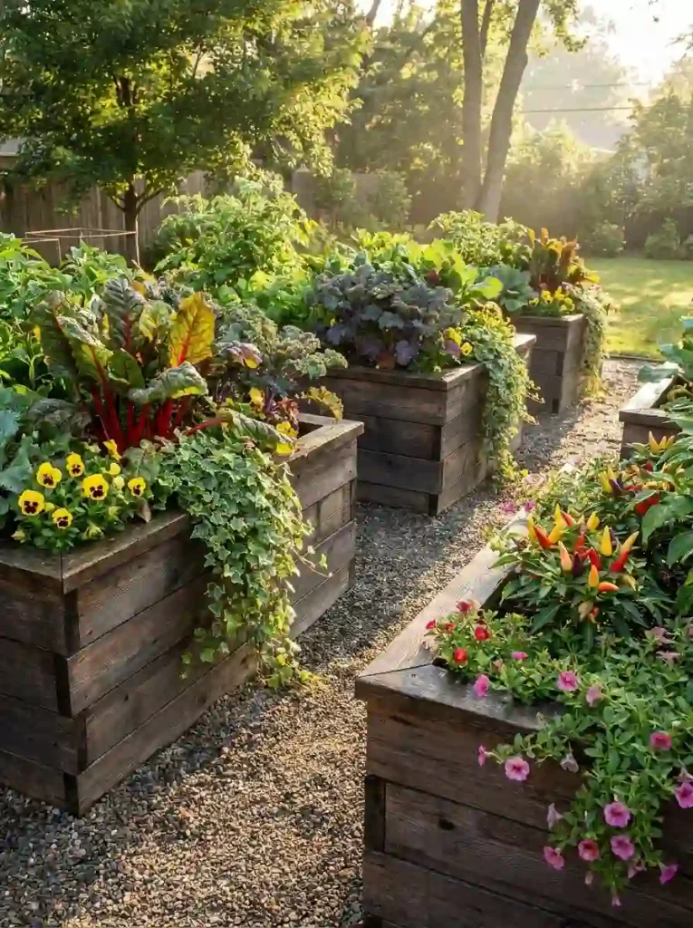 9. Raised Planter Boxes Filled With Fall Color