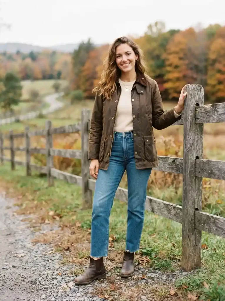 1. Barn Jacket With Straight-Leg Jeans