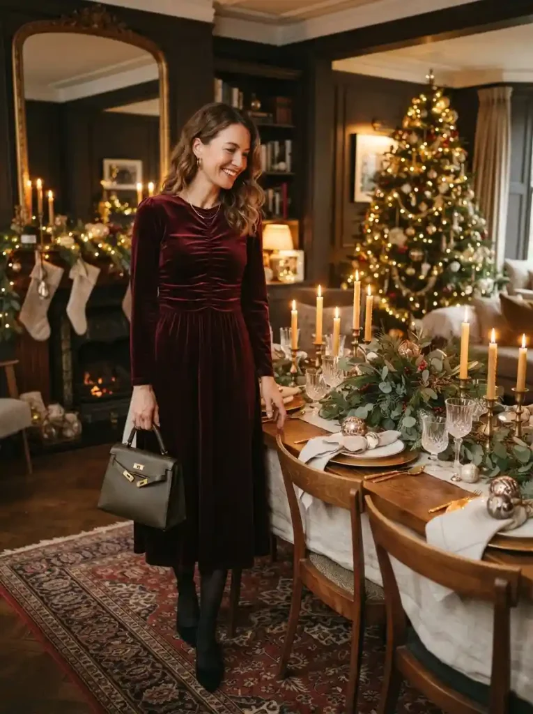 1. Burgundy Velvet Midi