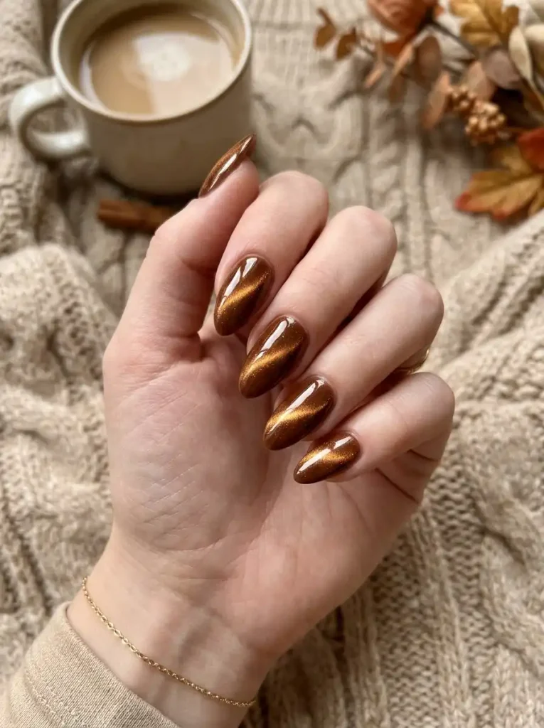 1. Cinnamon Latte Cat Eye Nails