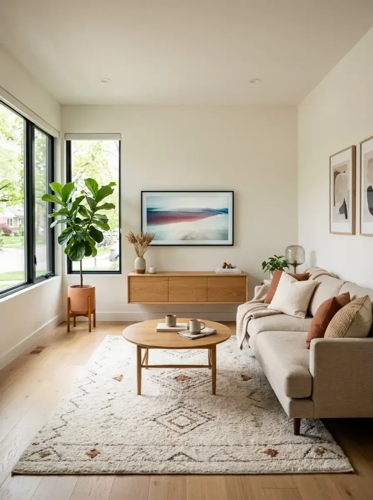 1. Compact Sofa Facing a Slim Media Wall