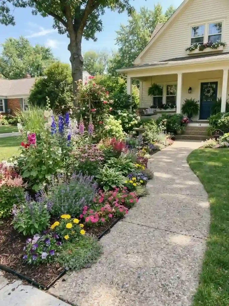 1. Create a Layered Flower Border Along the Sidewalk
