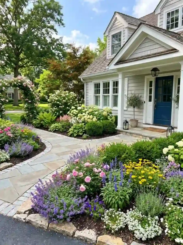 1. Frame the Front Door With Layered Flower Beds