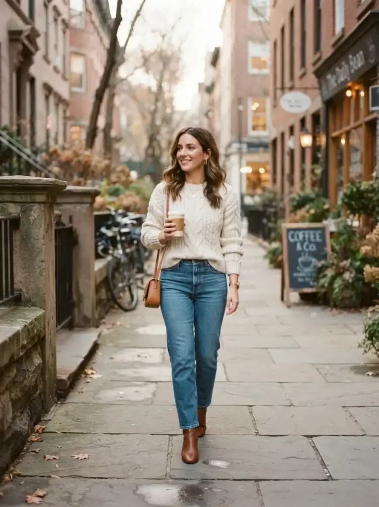 1. Ivory Knit & Denim Ease