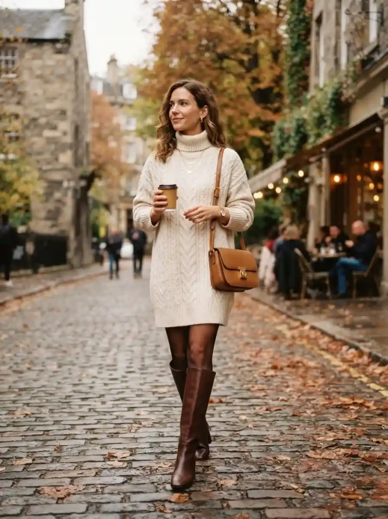 1. Knee High Boots With an Oversized Sweater Dress