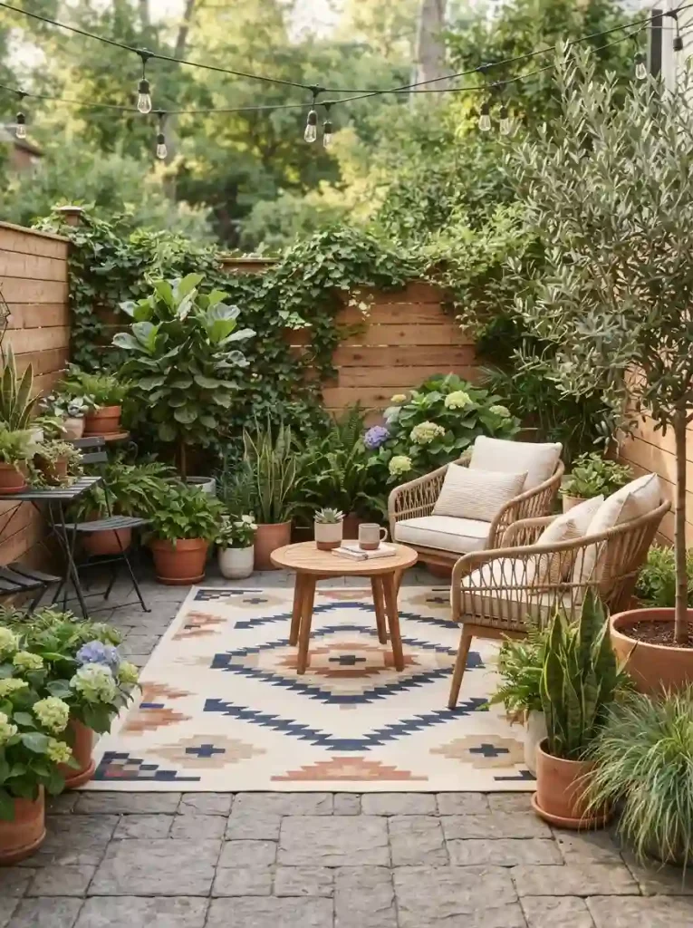 1. Layer an Outdoor Rug for Instant Warmth