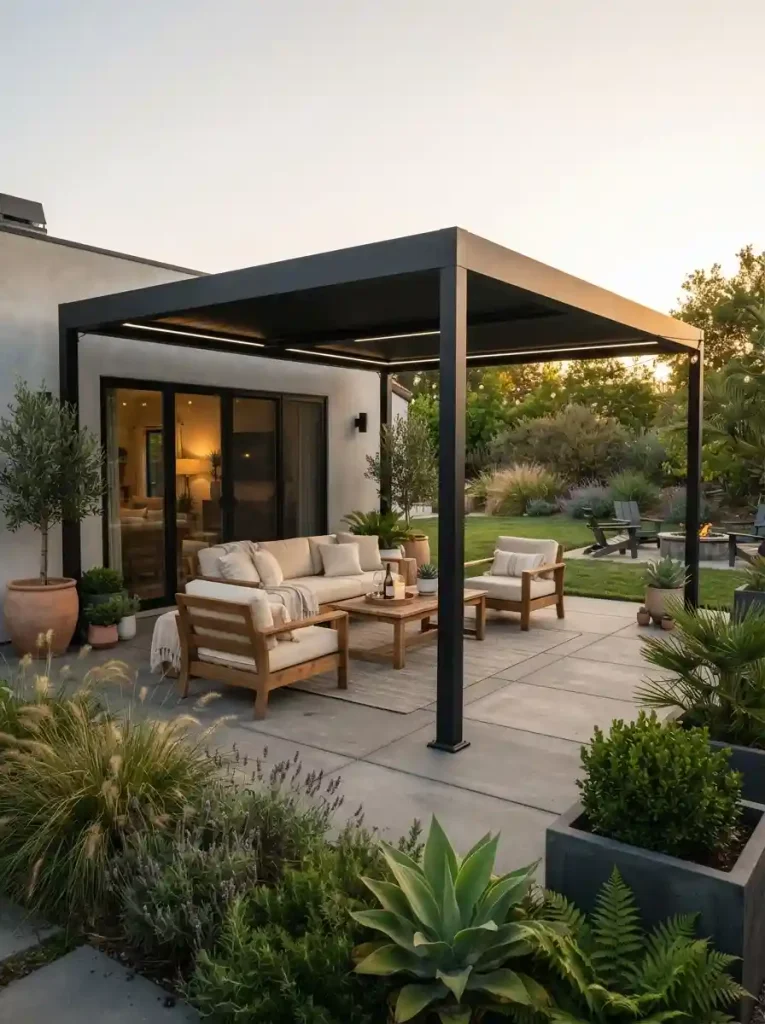 1. Modern Black Pergola With a Solid Roof