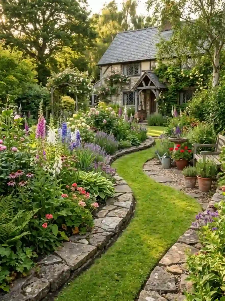 1. Natural Stone Garden Edging