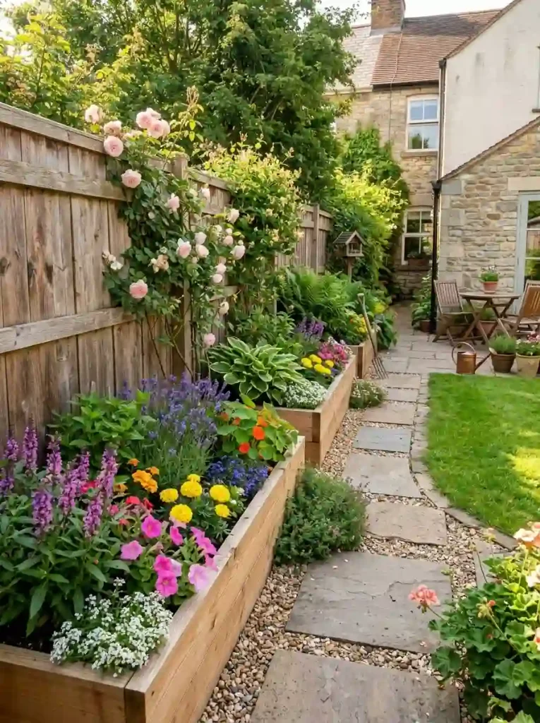 1. Slim Cedar Beds for a Clean Fence-Line Garden