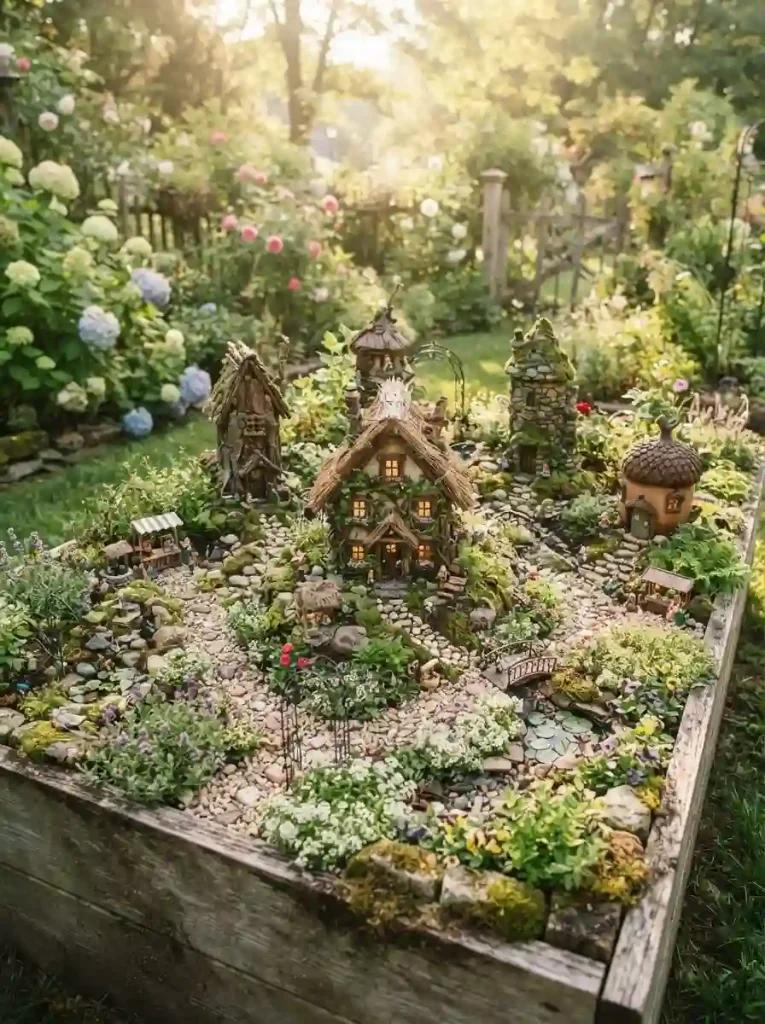 1. Turn a Raised Garden Bed Into a Complete Fairy Village