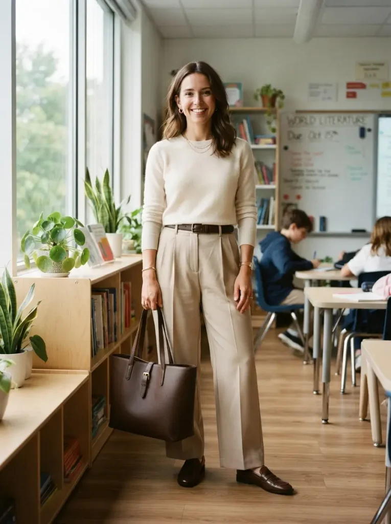 1. Wide-Leg Trousers With a Simple Knit Top