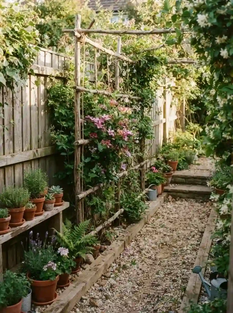10. Add a DIY trellis with climbing plants