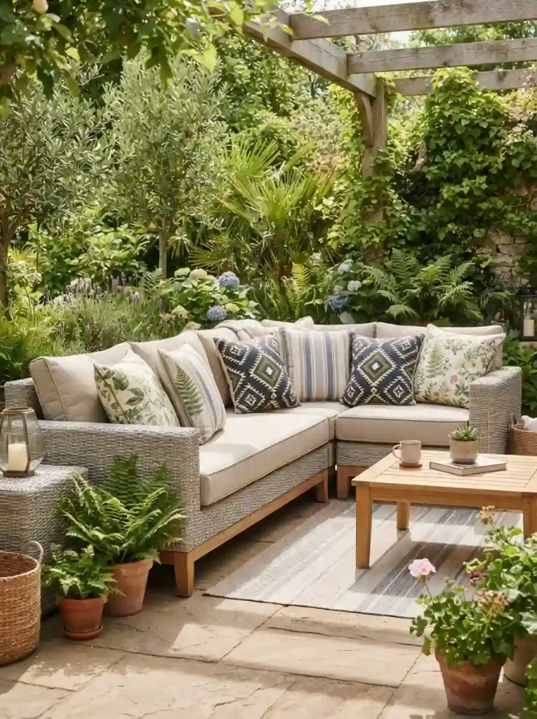 10. Add a Pop of Pattern With Outdoor Pillows