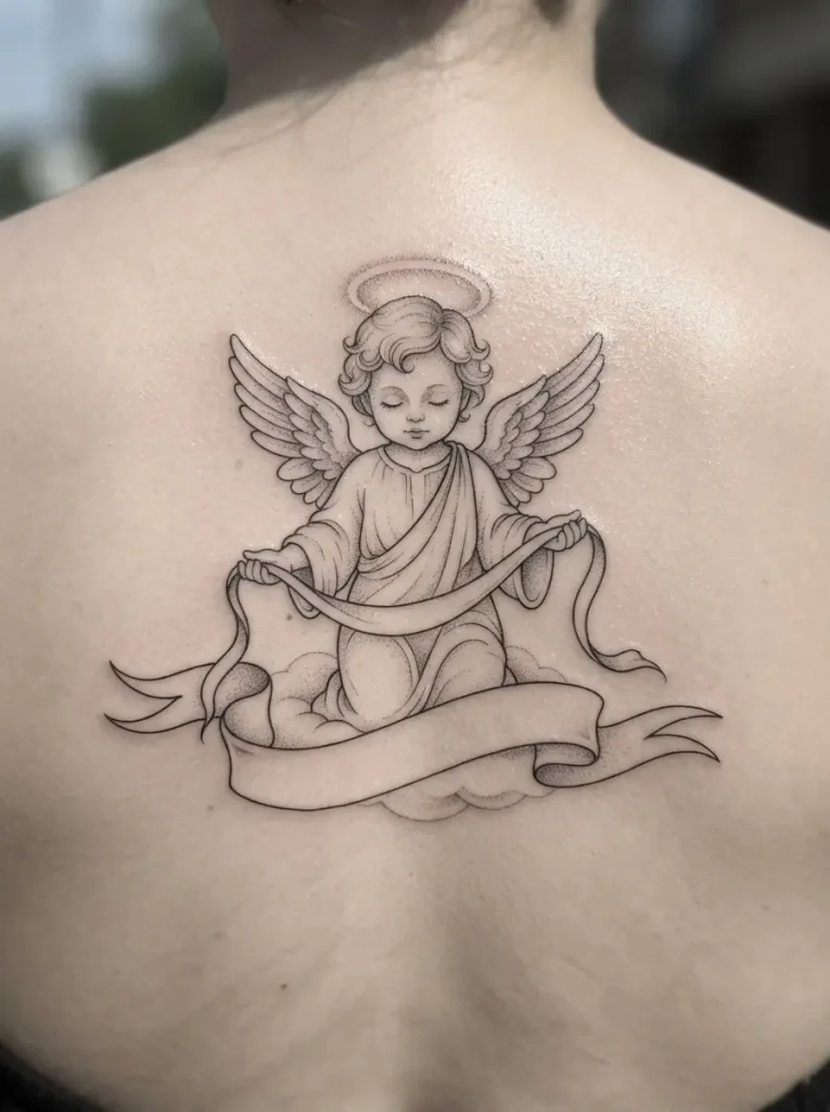 10. Baby Angel With Ribbon Banner