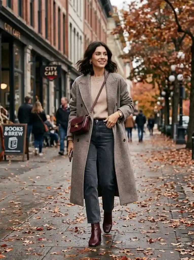 10. Grey Jeans with Burgundy Boots