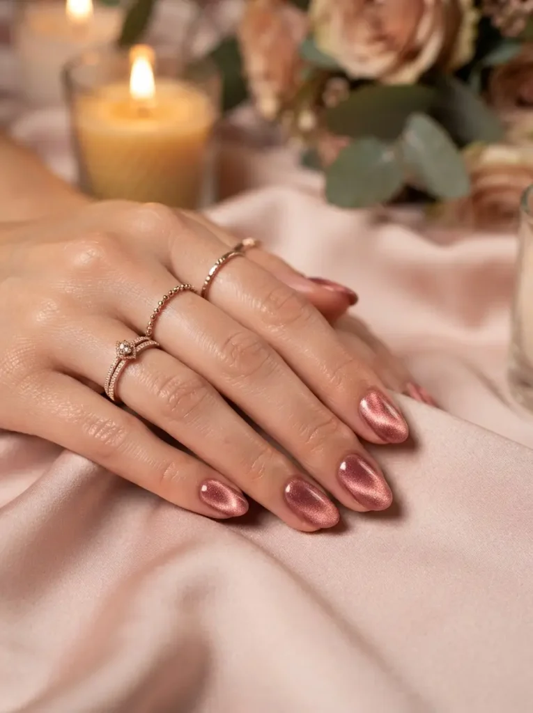 10. Rose Gold Velvet Nails