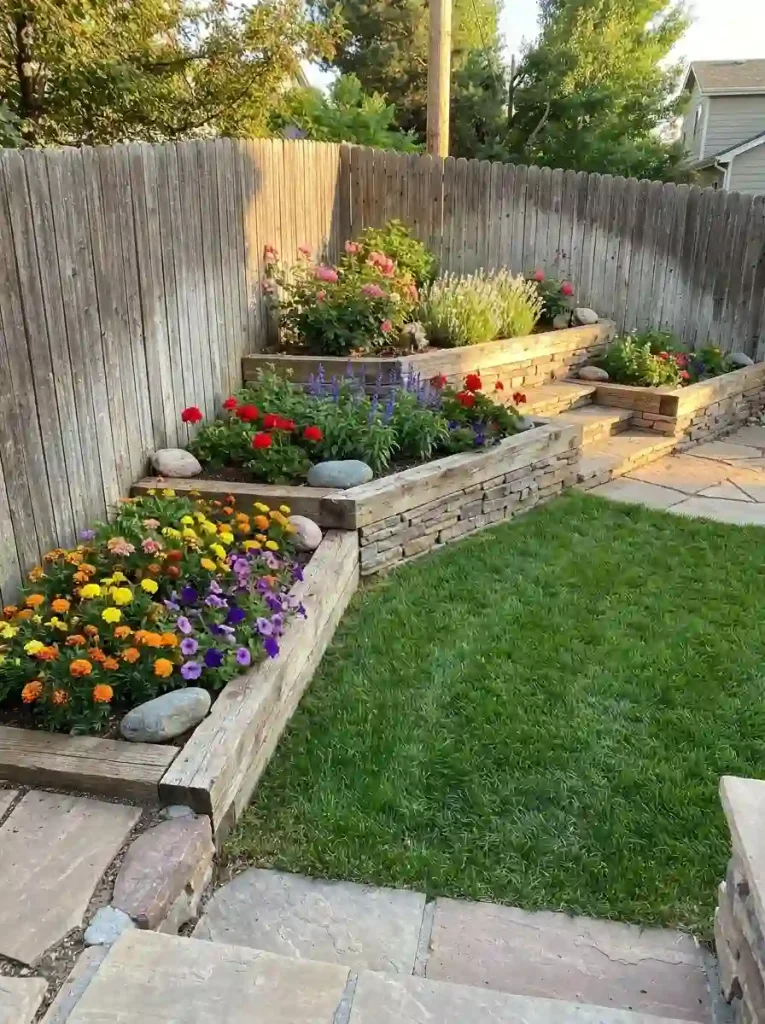 10. Stepped Fence Beds for a Small Sloped Yard