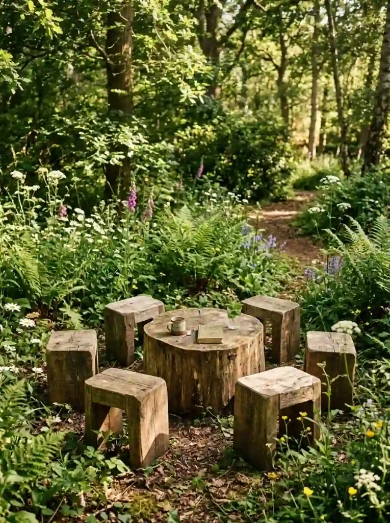 10. Tree stump side table seating circle