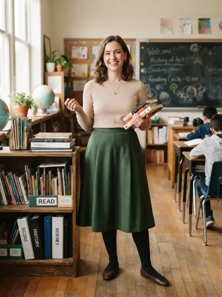 11. A-Line Skirt With a Fine-Knit Sweater