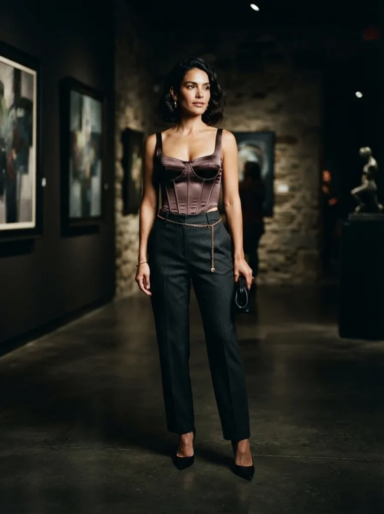11. Blackened Rose Corset Top, Tailored Trousers