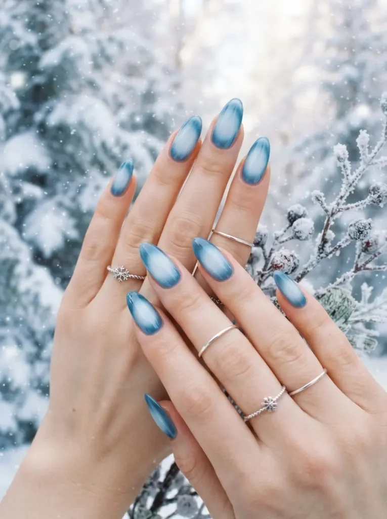 11. Blue Snowy Aura Nails