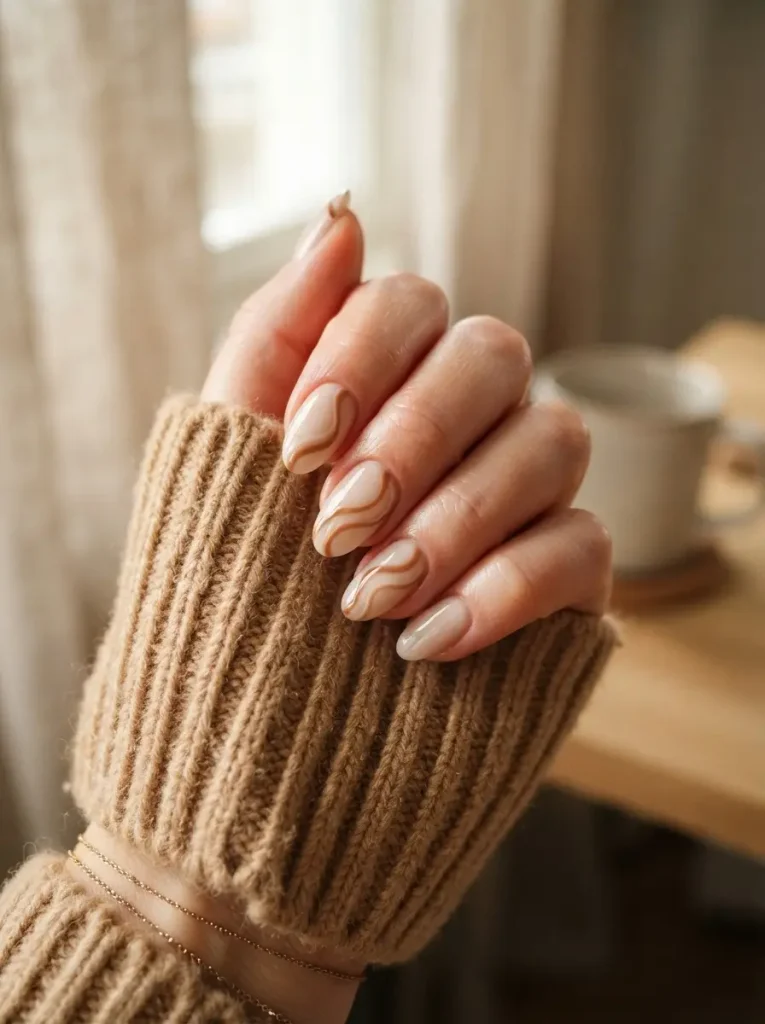 11. Caramel Swirl Nails