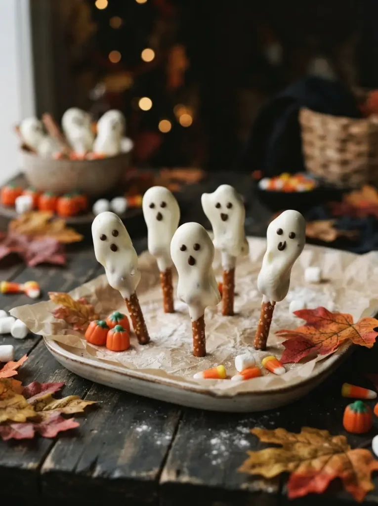 11. Chocolate-Dipped Pretzel Ghosts
