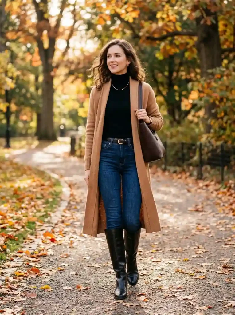 11. High-Rise Jeans with Knee-High Boots