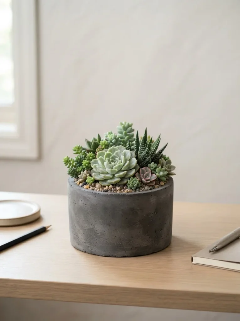 11. Mini Succulent Arrangement in a Concrete Pot