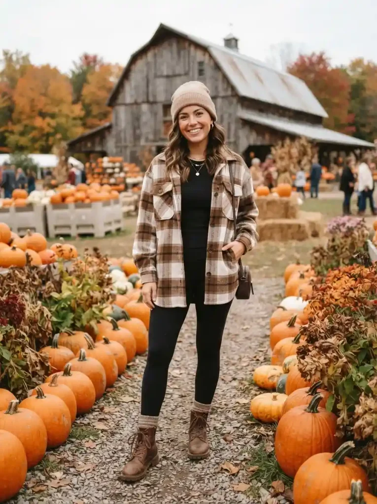 11. Plaid Shacket With Black Leggings