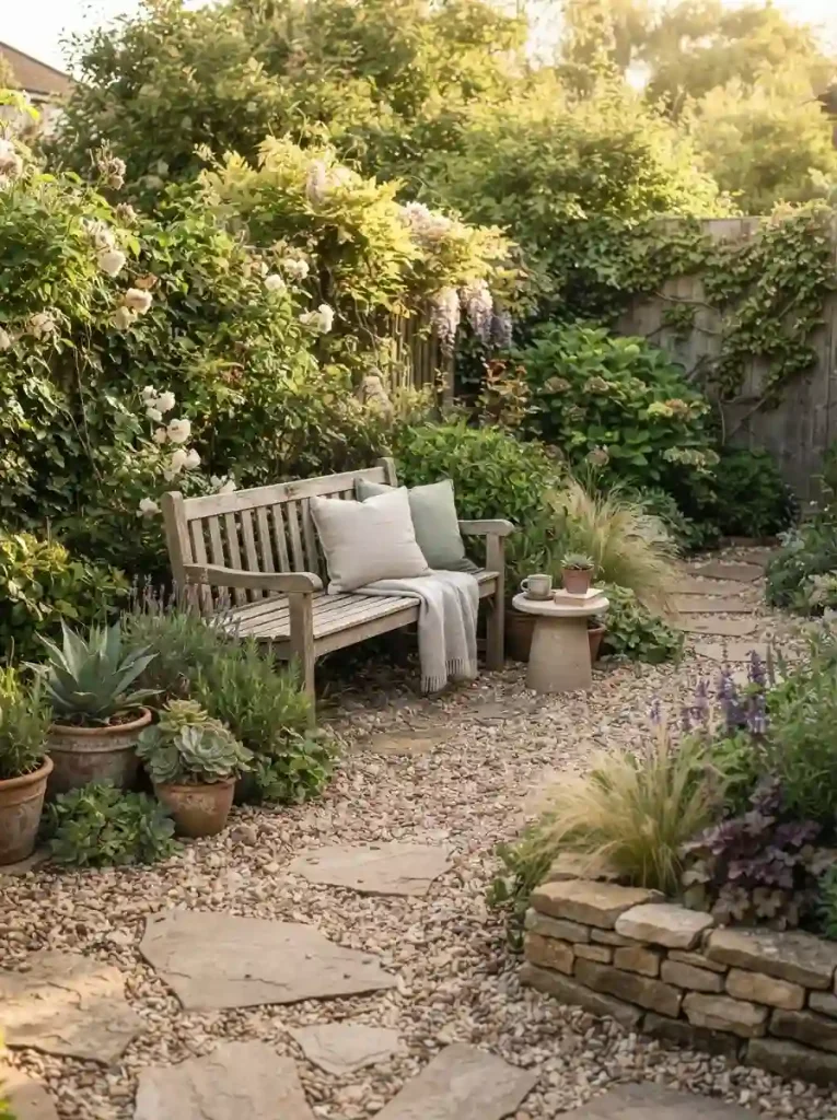11. Small Gravel Garden Under a Bench