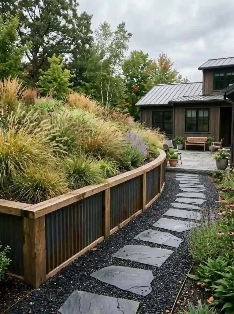 11. Try a Corrugated Metal Retaining Wall