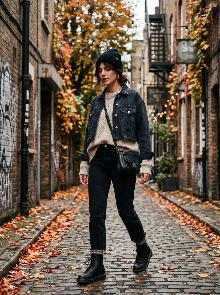12. Black Straight Jeans with Combat Boots